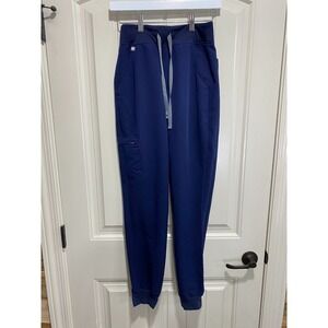 Figs Scrub Pants Womens XS/Tall Blue Scrub Trouser Drawstring Zip Pocket Medical